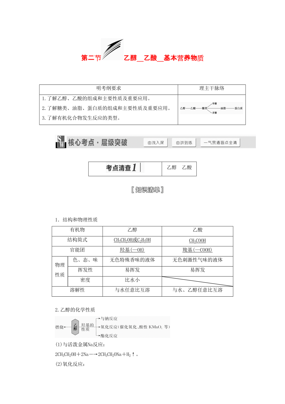 三維設(shè)計(jì)人教通用版高考化學(xué)一輪總復(fù)習(xí)講義乙醇乙酸基本營養(yǎng)物質(zhì)_第1頁