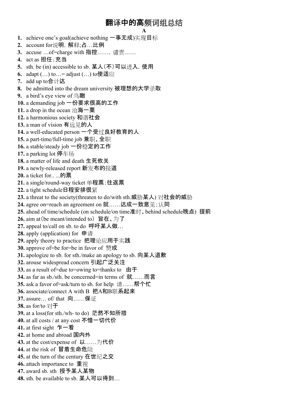 上海高考英语翻译中的高频词组总结 1_第1页