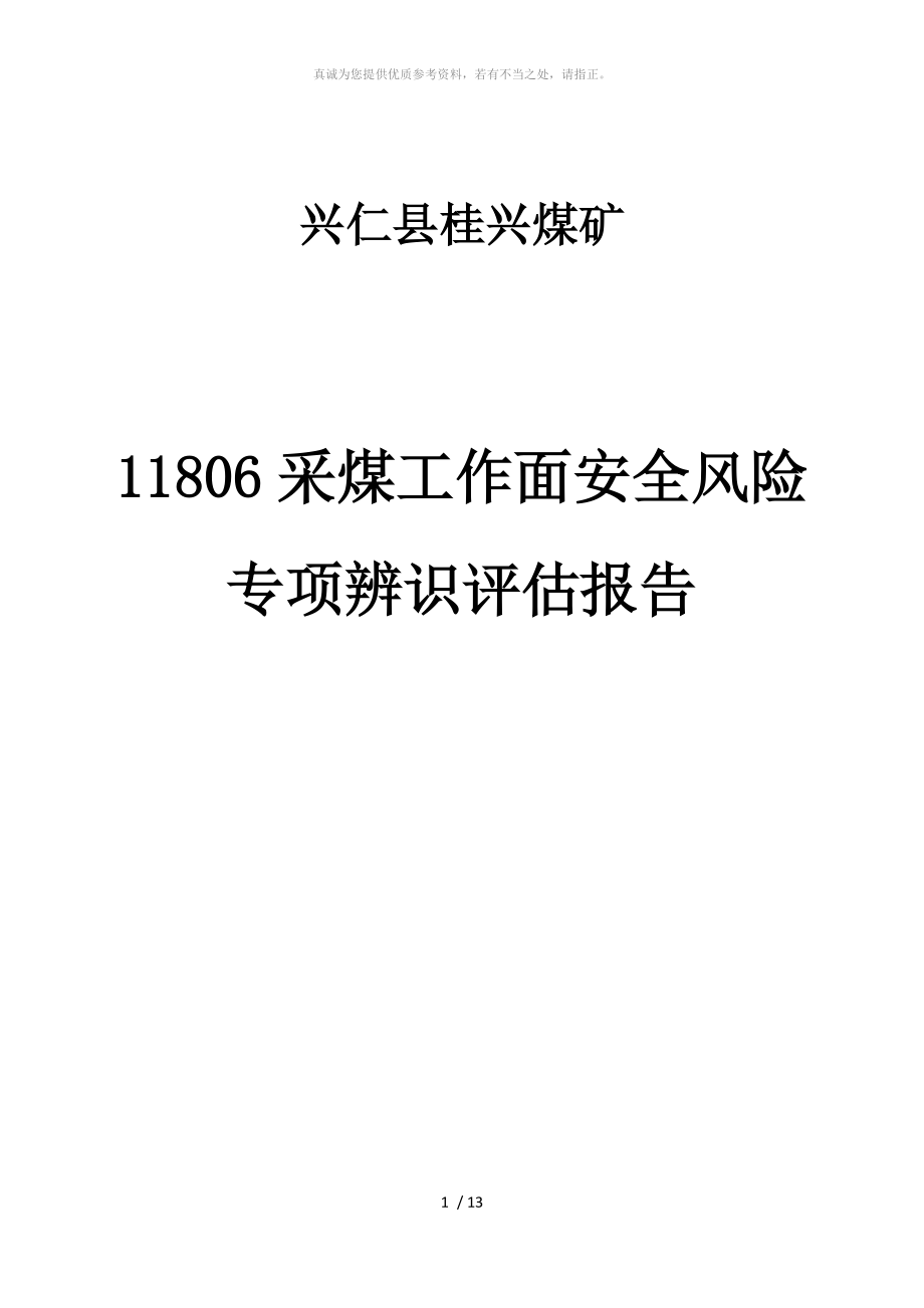 采面安全风险专项辨识评估报告_第1页