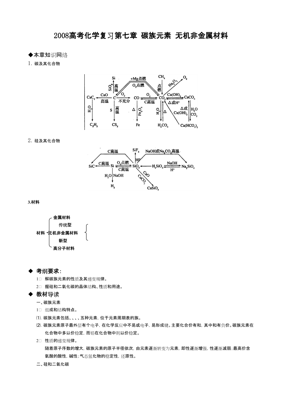 2008高考化學復習碳族元素 無機非金屬材料_第1頁