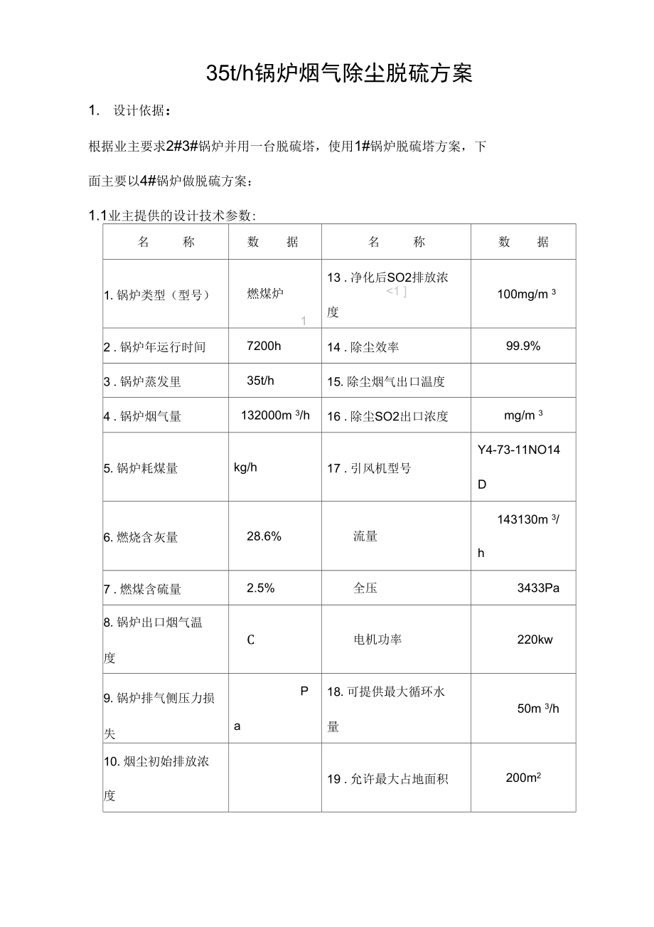 35t锅炉烟气除尘脱硫技术方案说明_第1页