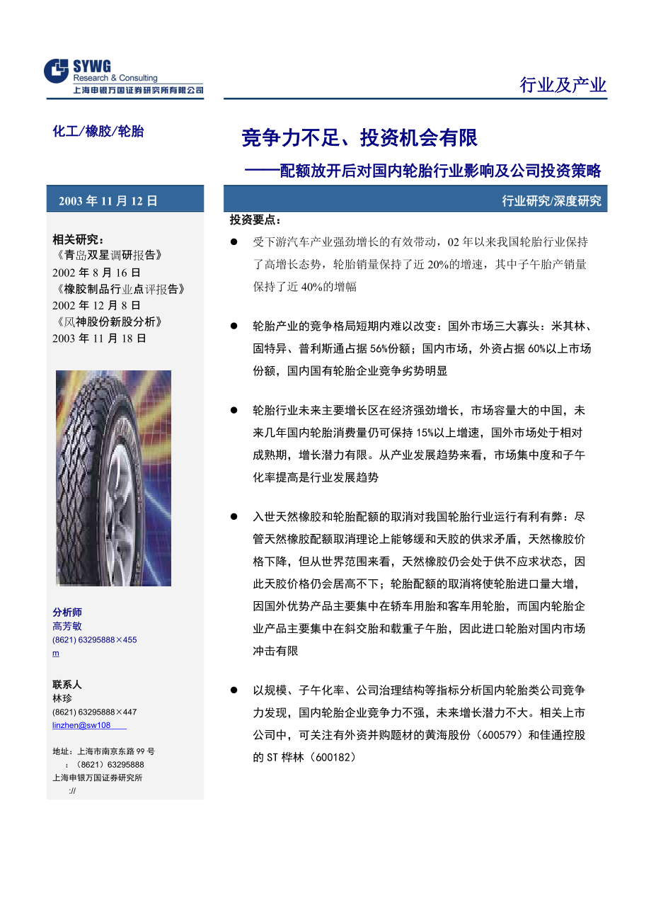 某年度我国轮胎行业投资策略研究报告_第1页