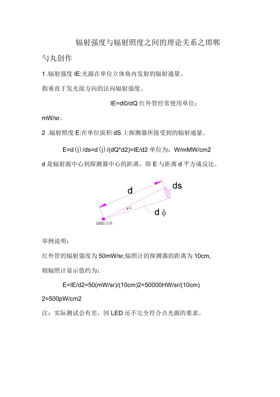 輻射強(qiáng)度與輻射照度之間的理論關(guān)系_第1頁(yè)