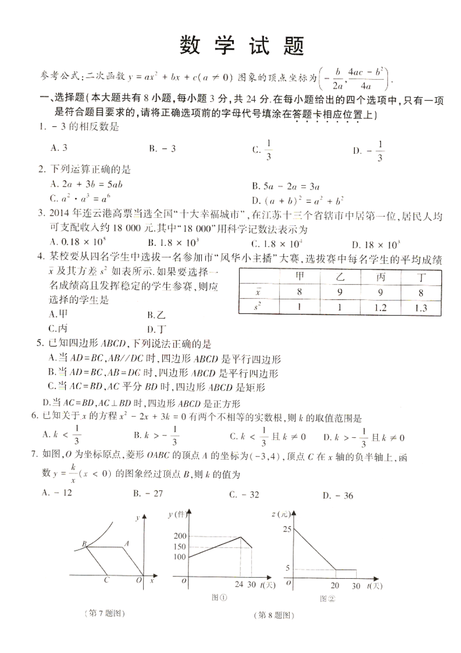 2015连云港中考数学试题_第1页