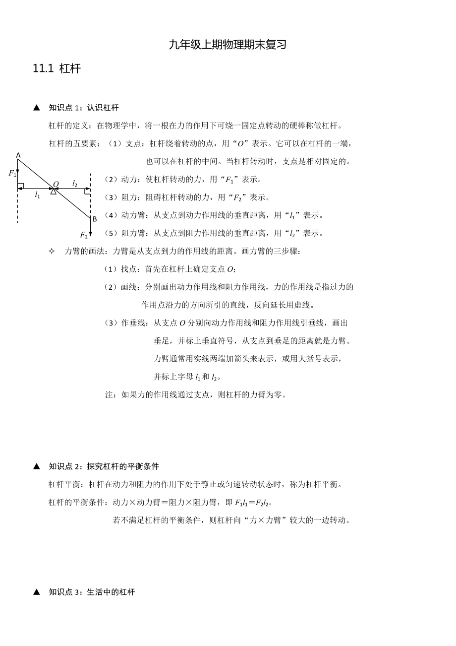 苏教版物理九年级上学期期末复习_第1页