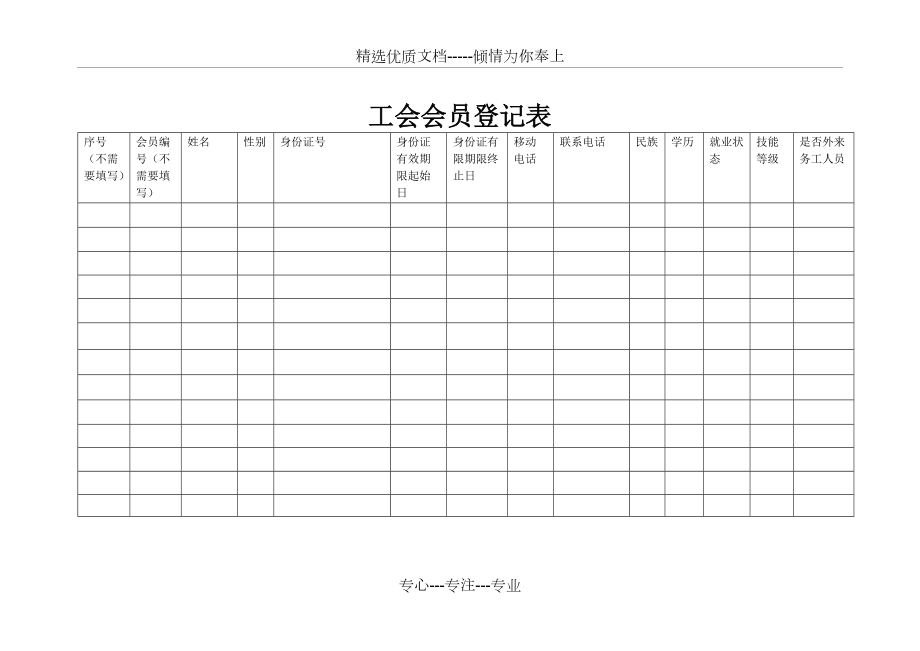 樣板工會會員登記表共1頁