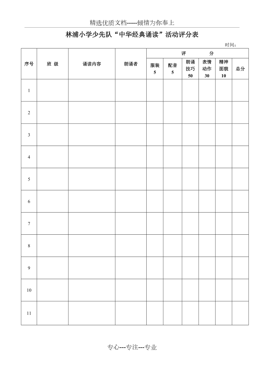 中华经典诵读活比赛评分表(共1页)_第1页