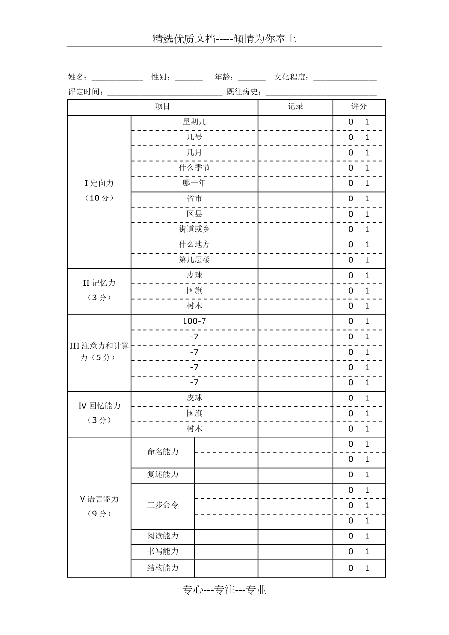 MMSE简易智能精神状态检查量表(共3页)_第1页