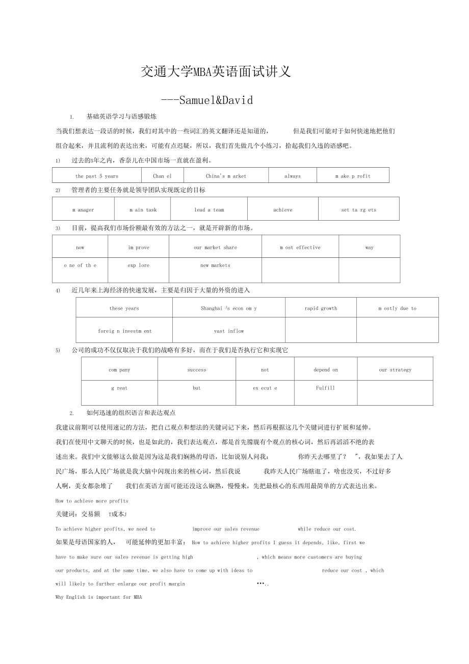 上海交通大学MBA英文面试讲义_第1页