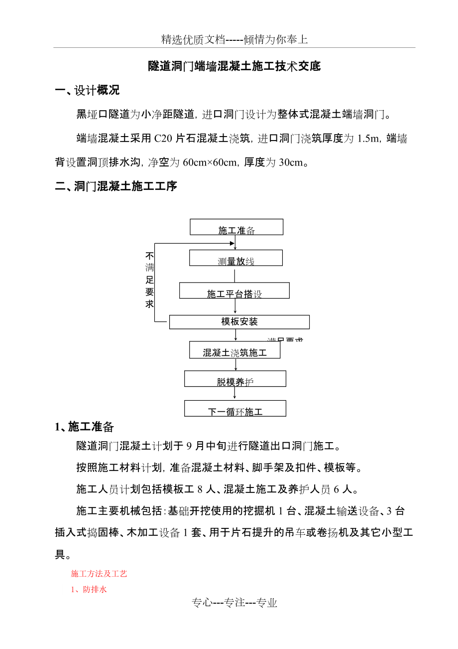 隧道進(jìn)口端墻式洞門(mén)技術(shù)交底書(shū)(共10頁(yè))_第1頁(yè)