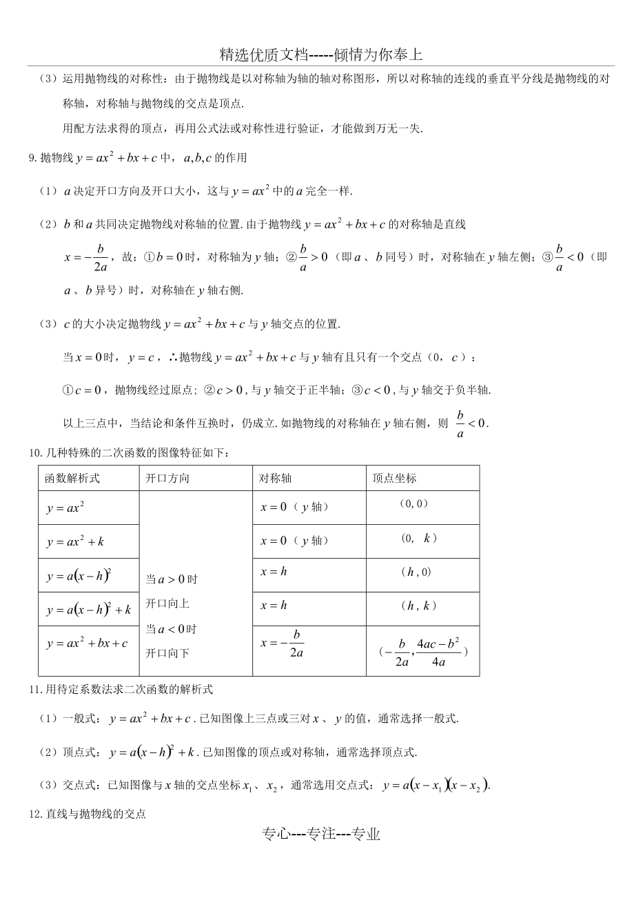 中考数学二次函数知识点总结及相关题型共16页