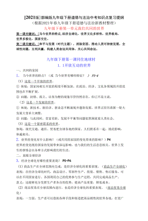 【2021版】部編版九年級下冊道德與法治中考知識點(diǎn)復(fù)習(xí)提綱（實用必備?。? title=