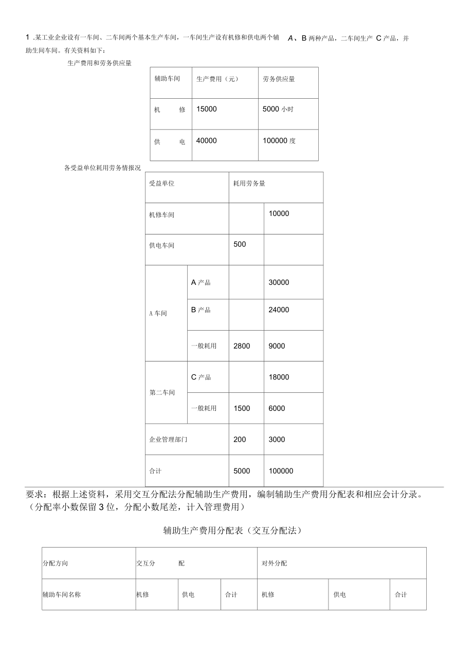 國開會計學形考作業(yè)成本會計習題_第1頁