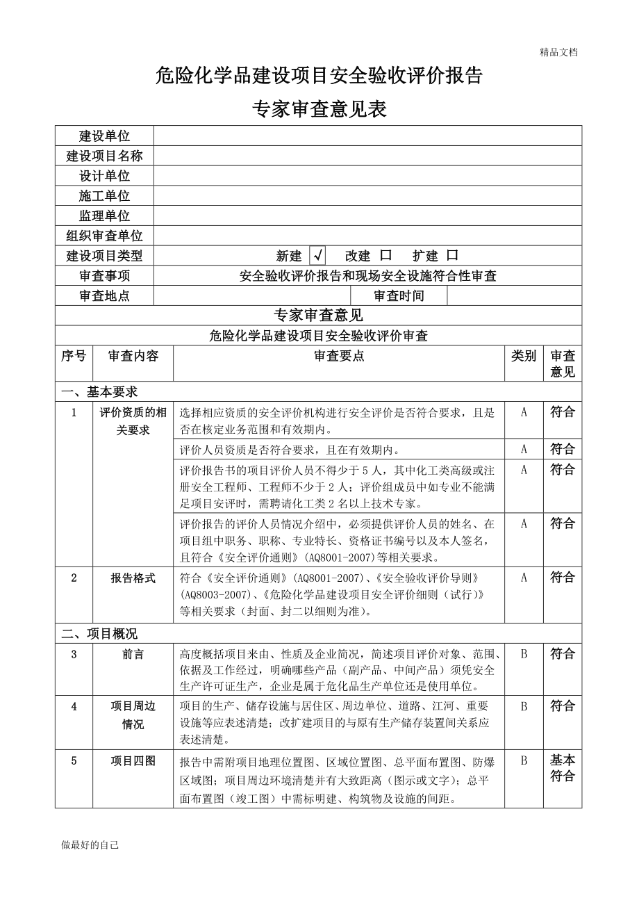 安全验收评价报告审查专家意见表_第1页