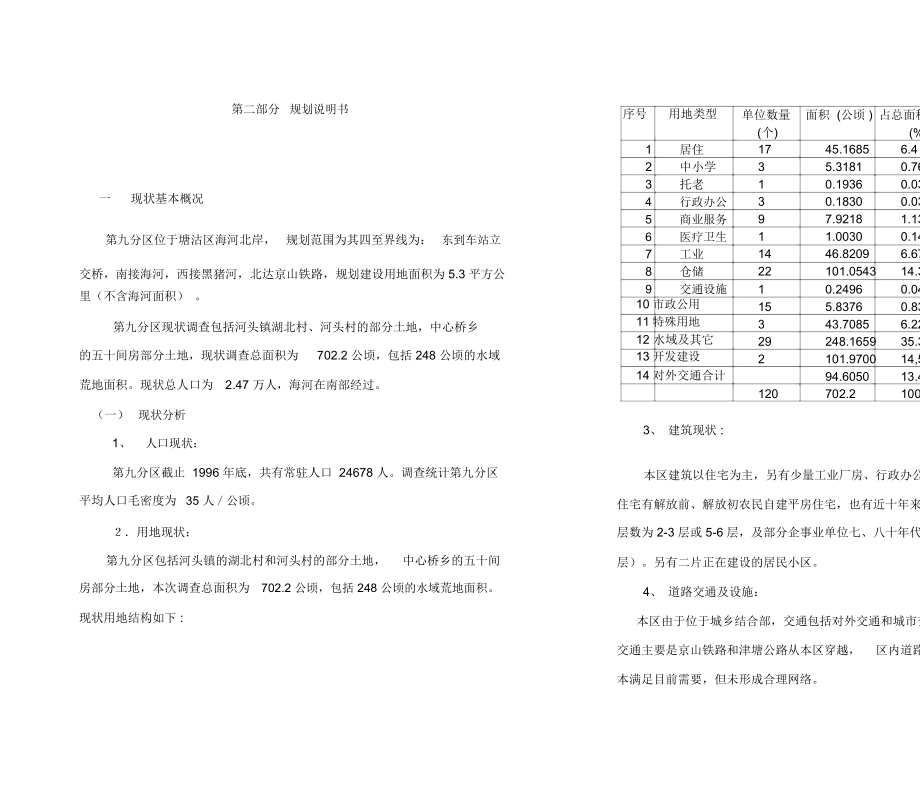 天津市塘沽区分区规划-第九综合分区规划说明_第1页