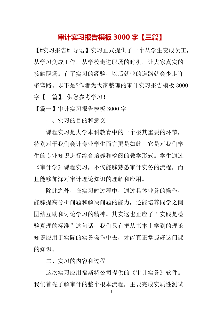 审计实习报告模板3000字(三篇)_第1页