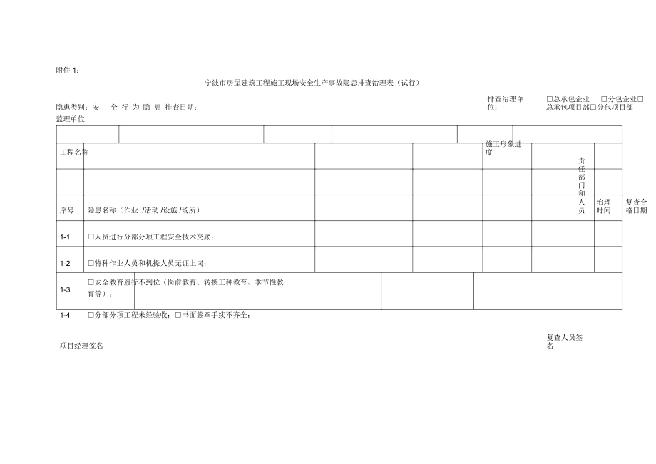 宁波市房屋建筑工程施工现场安全生产事故隐患排查治理表教学教材_第1页