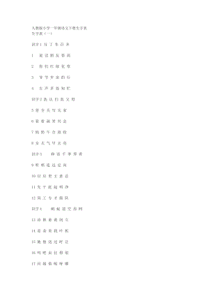 人教版小學(xué)一年級語文下冊生字表 組詞卡