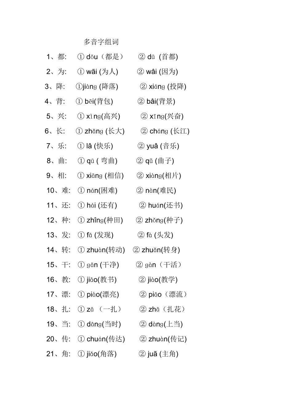 二年級(jí)下學(xué)期同音字多音字 近義詞反義詞 量詞_第1頁(yè)