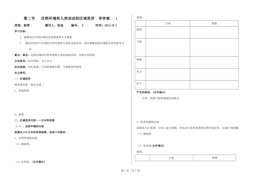 地理：12《自然環(huán)境和人類(lèi)活動(dòng)的區(qū)域差異》學(xué)案(魯教版必修3)_第1頁(yè)