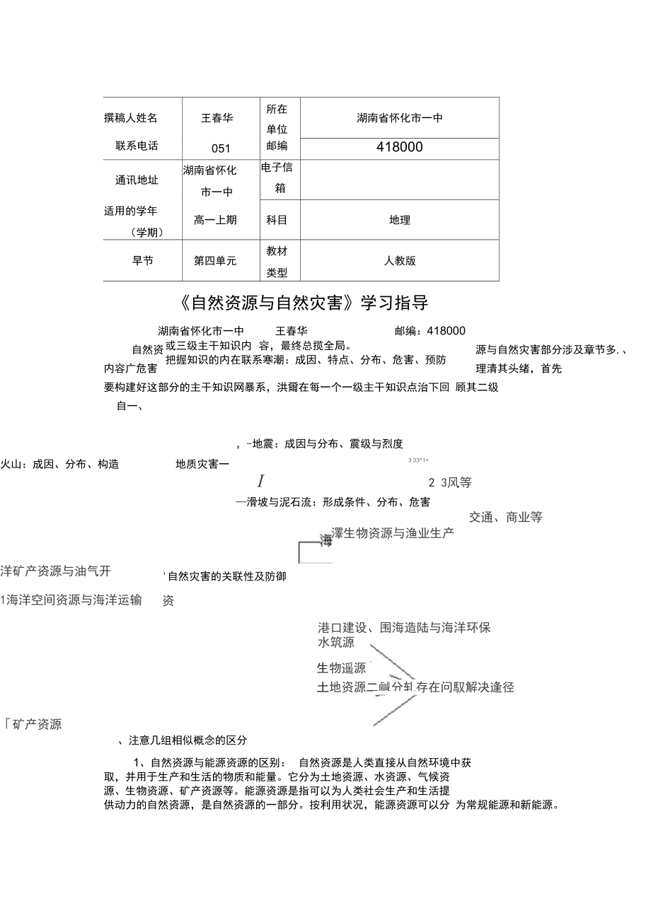 《自然資源與自然災(zāi)害》學(xué)習(xí)指導(dǎo)_第1頁