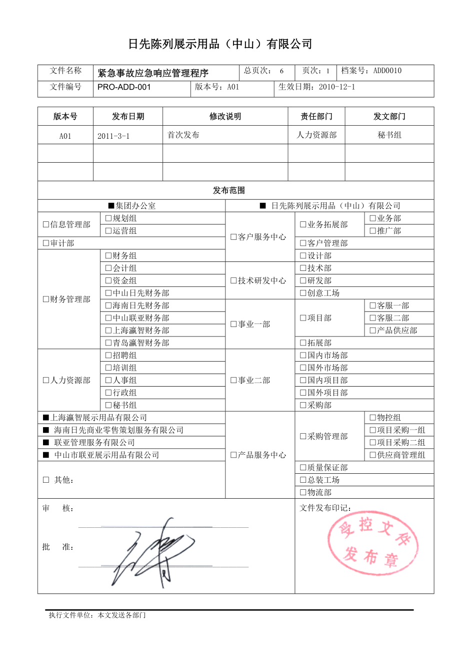 001紧急事故应急响应管理程序_第1页