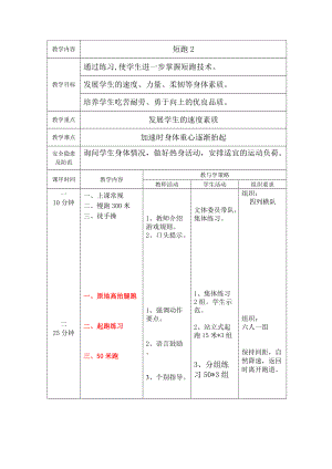 九年級體育教案;短跑2