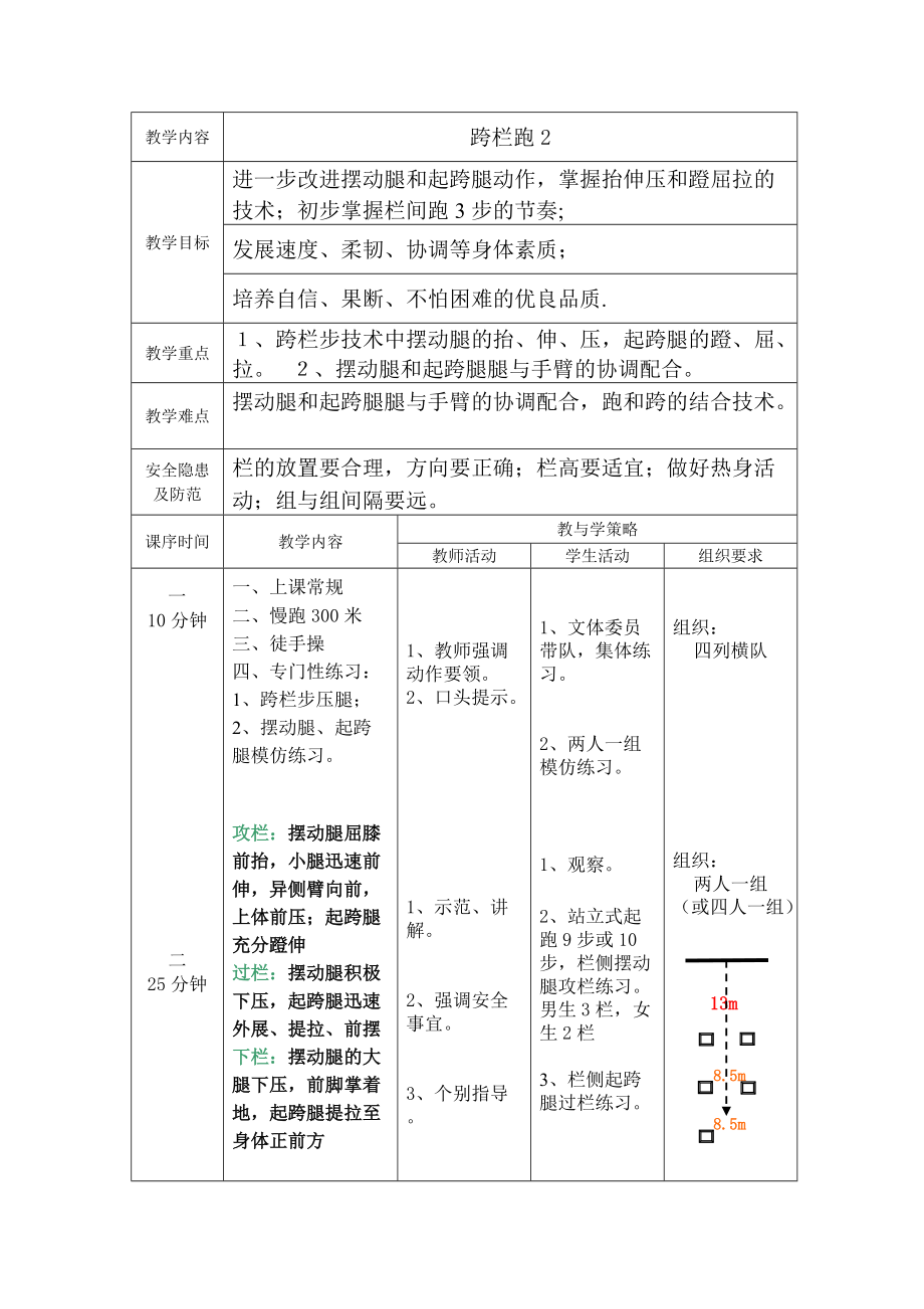 九年級(jí)體育教案;跨欄跑2_第1頁