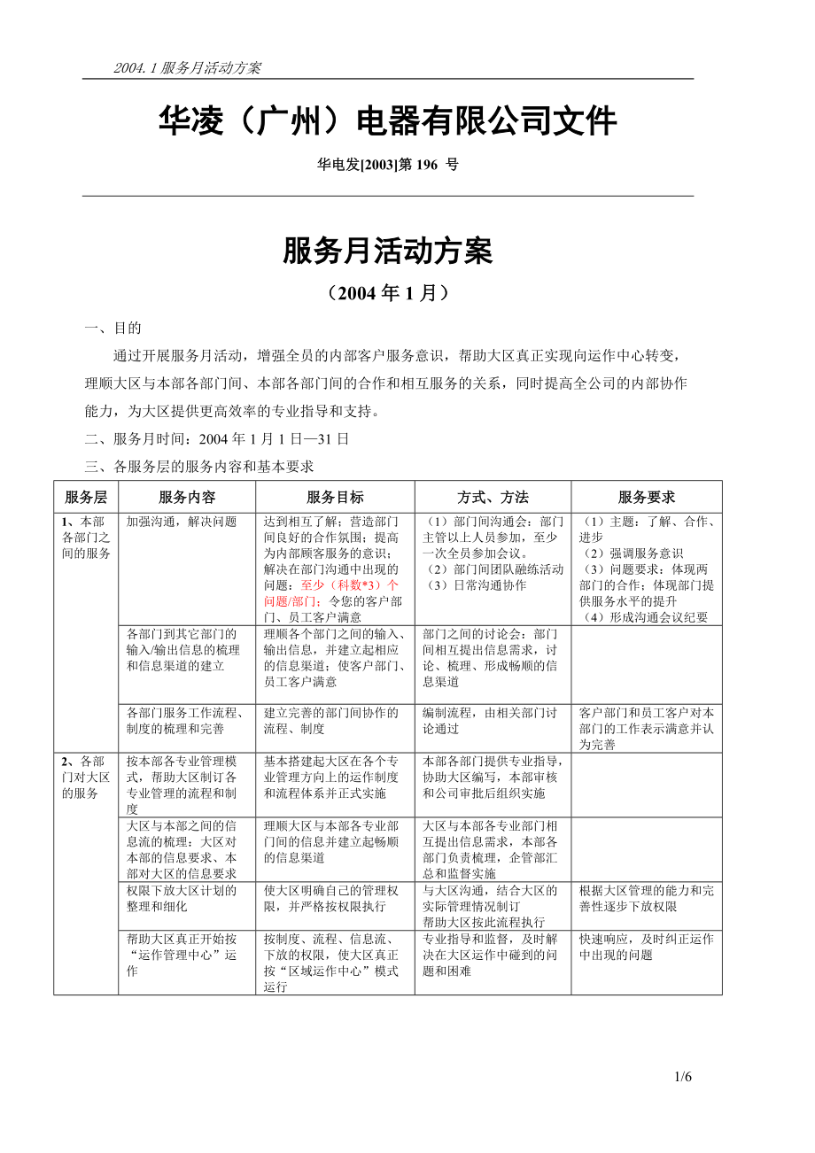 36华凌电器品牌服务月活动方案内部专用._第1页