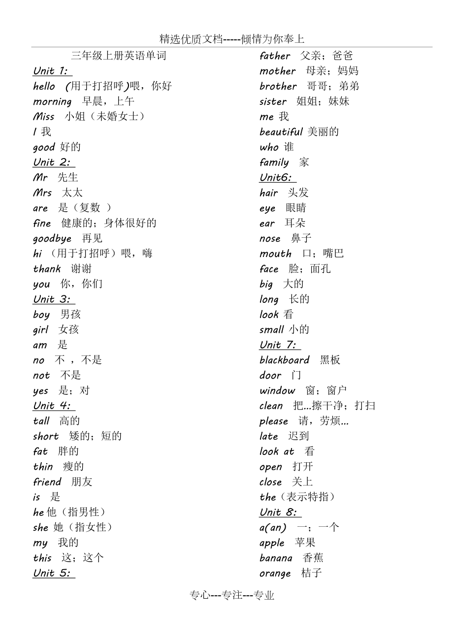 上教版牛津三年級上冊英語單詞表共2頁