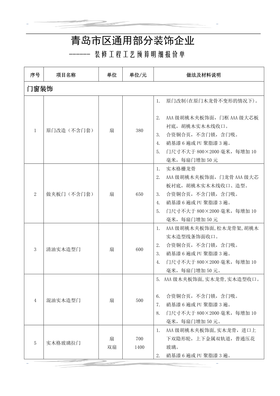 教育资料（2021-2022年收藏的）装饰工程装修工艺报价表_第1页