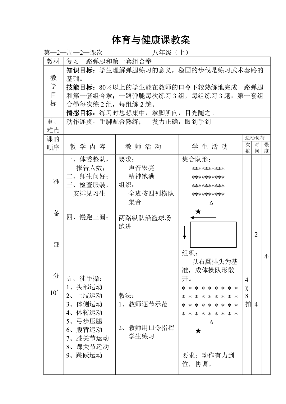 体育与健康课程教案（八上2）_第1页