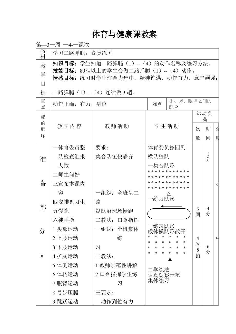 体育与健康课程教案（八上4）_第1页