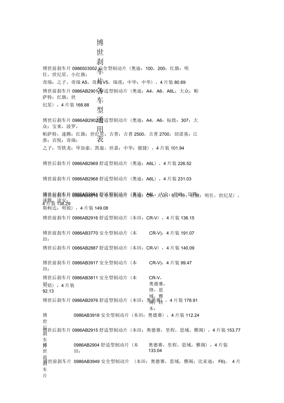 博世刹车片各车型通用表_第1页