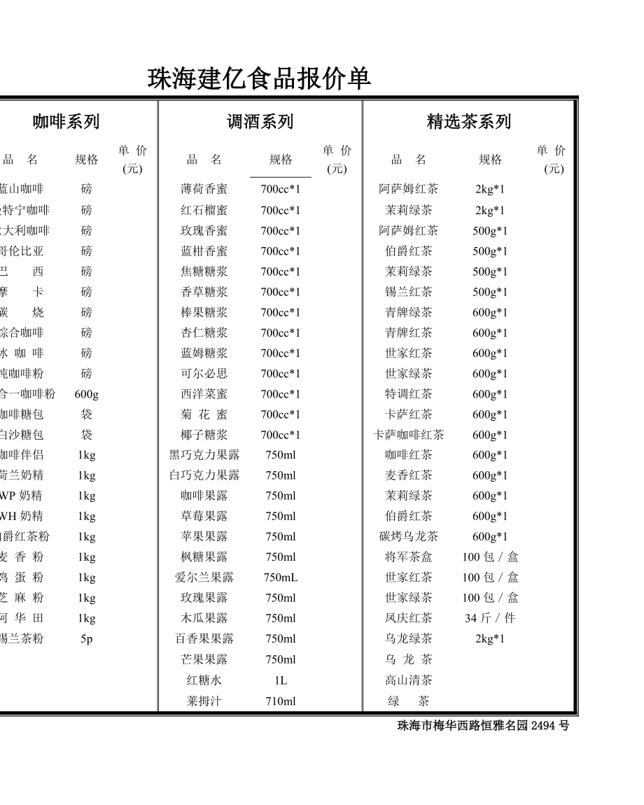 教育资料（2021-2022年收藏的）珠海建亿食品报价单_第1页