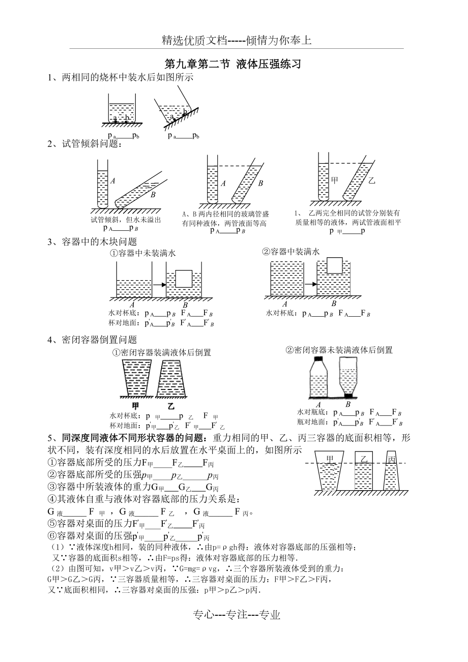 初二下册物理第九章-《压强》第二节液体压强练习(共6页)_第1页