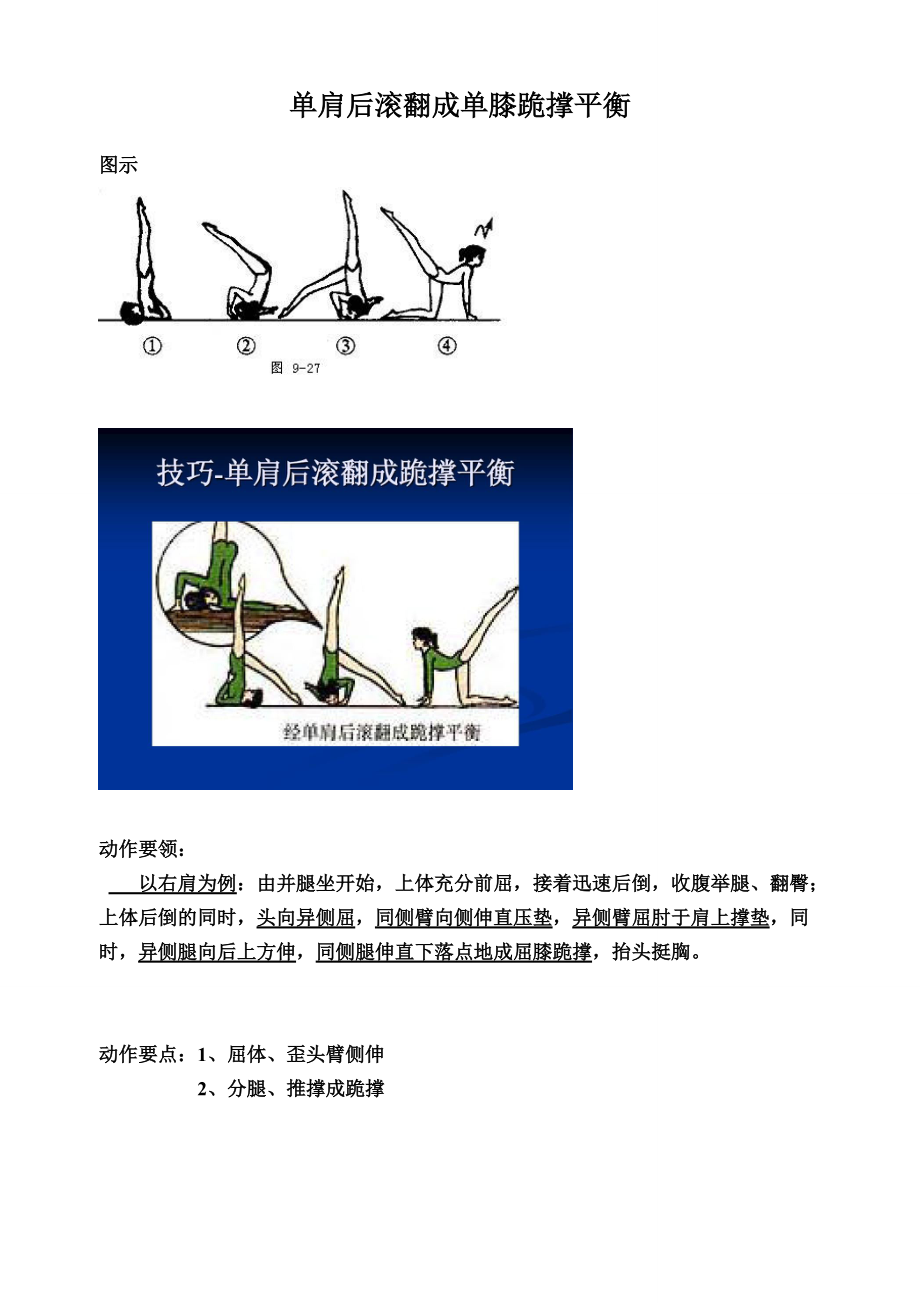 单肩后滚翻成单膝跪撑平衡动作要领