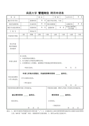 精品资料（2021-2022年收藏）南昌大学管理岗位聘用申请表