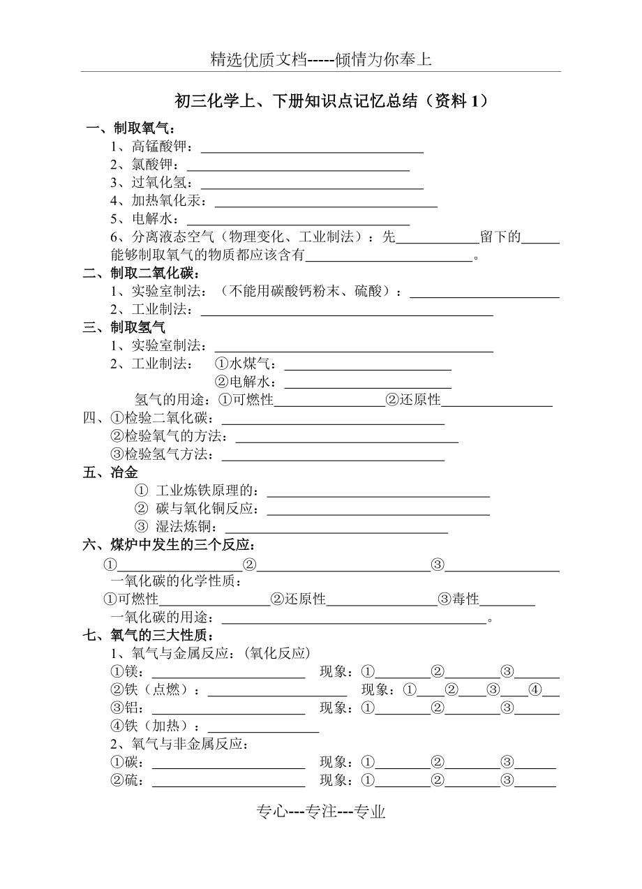 初三化学上下册知识点记忆总结(共5页)_第1页