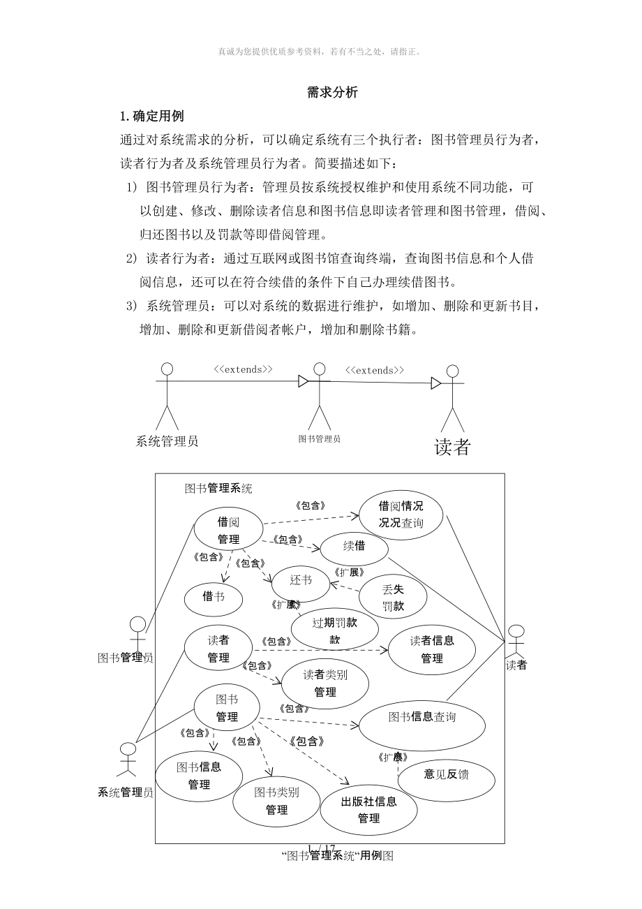 面向对象 图书管理系统需求分析+总体设计_第1页