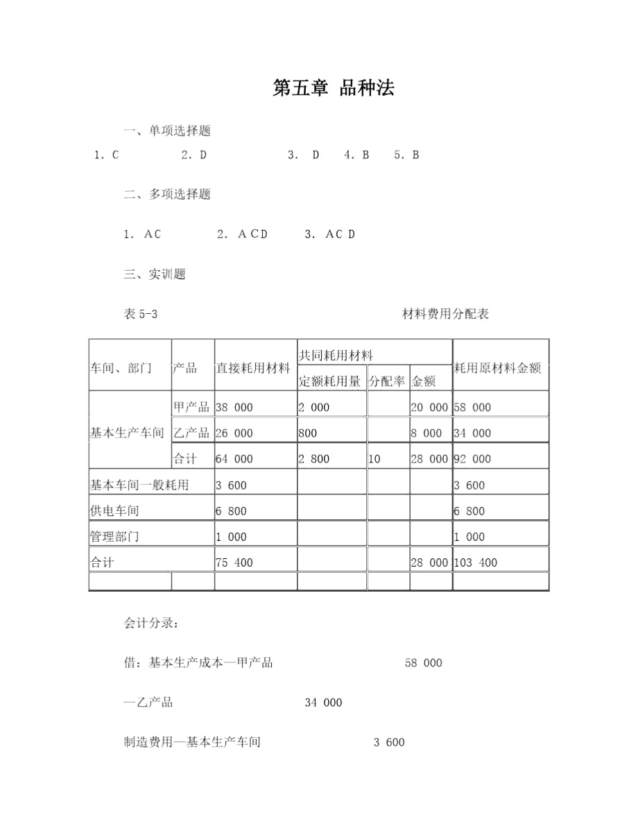 品种法、分批法、分步法配套练习答案_第1页