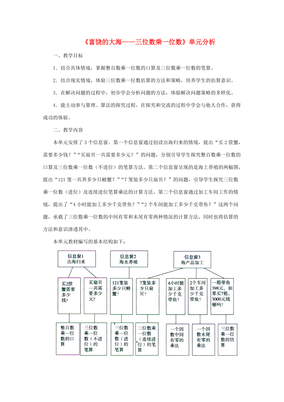 三年級數(shù)學上冊 第三單元《富饒的大海——三位數(shù)乘一位數(shù)》單元分析 青島版 素材_第1頁