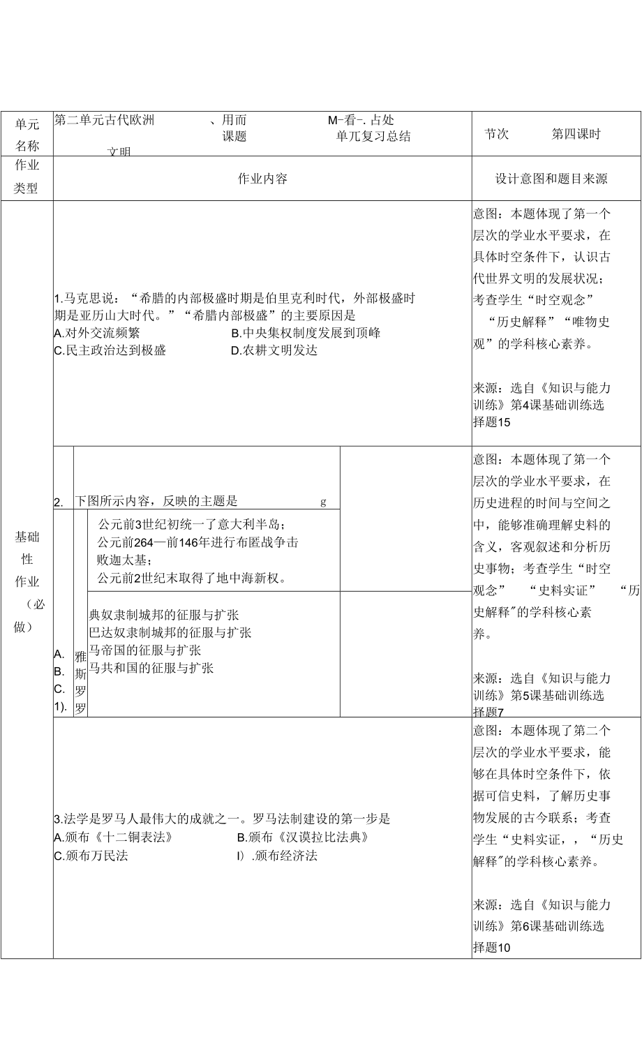 人教版歷史九年級(jí)上冊(cè) 第二單元 古代歐洲文明雙減分層作業(yè)設(shè)計(jì)案例 樣例 單元復(fù)習(xí)總結(jié)_第1頁