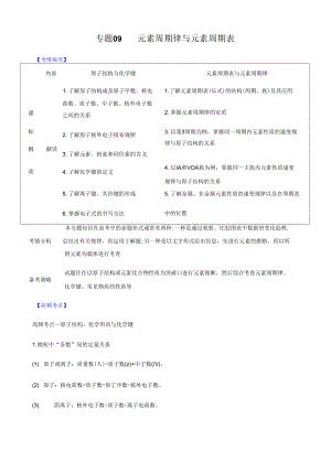 高三二輪復習 專題09元素周期律與元素周期表 （講）原卷版