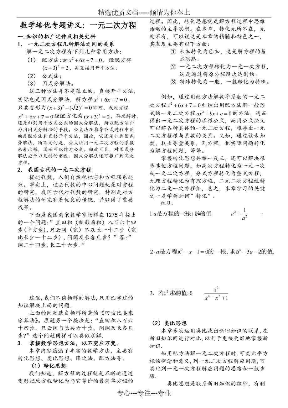 一元二次方程培优专题讲义(共4页)_第1页