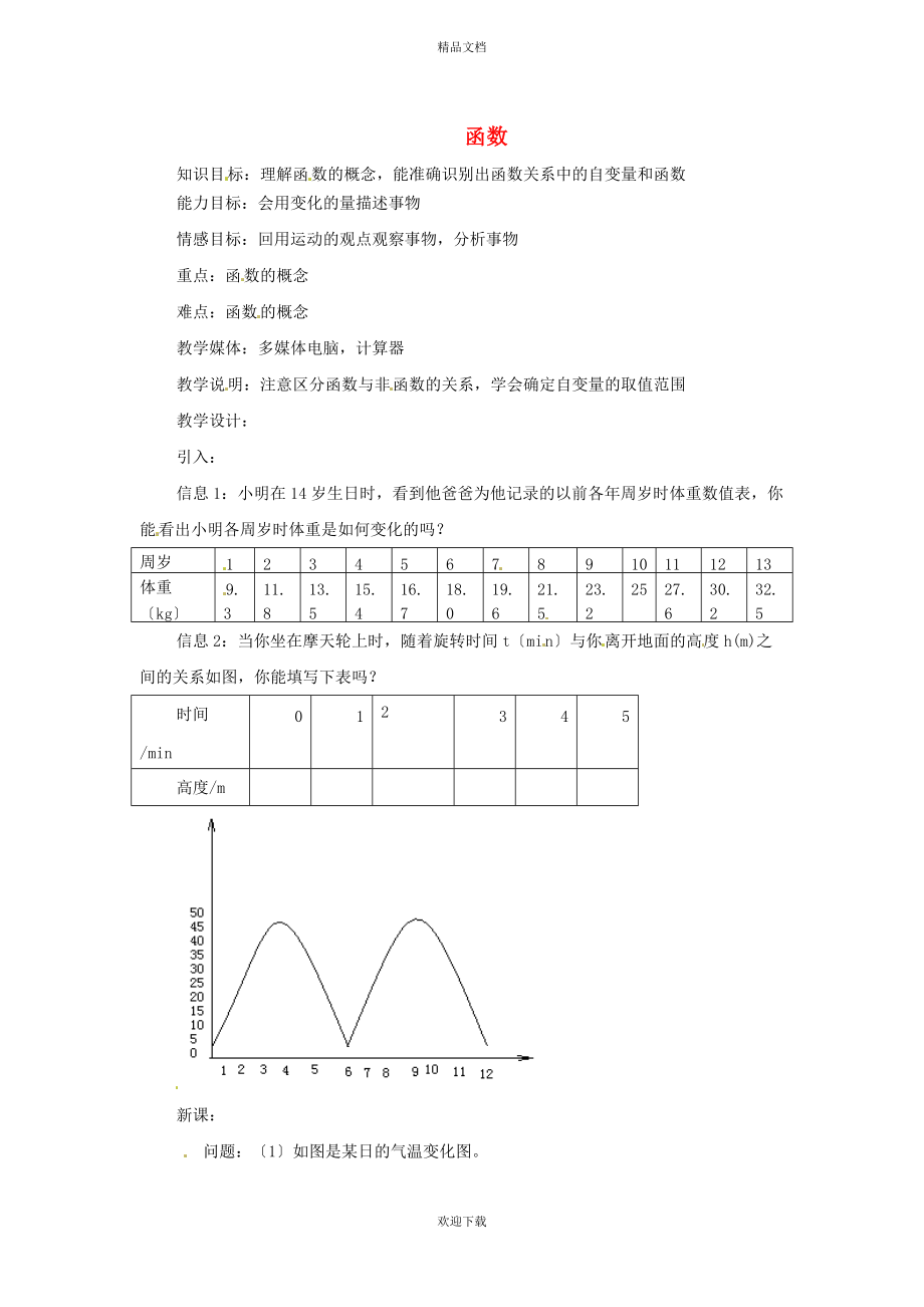 2022秋八年级数学上册 第6章 一次函数6.1 函数 2函数教案（新版）苏科版_第1页