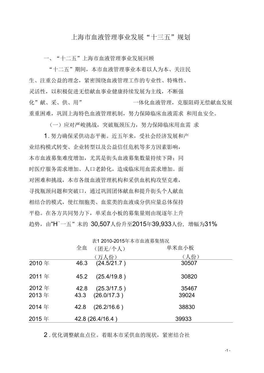 上海血液管理事业发展十三五规划_第1页