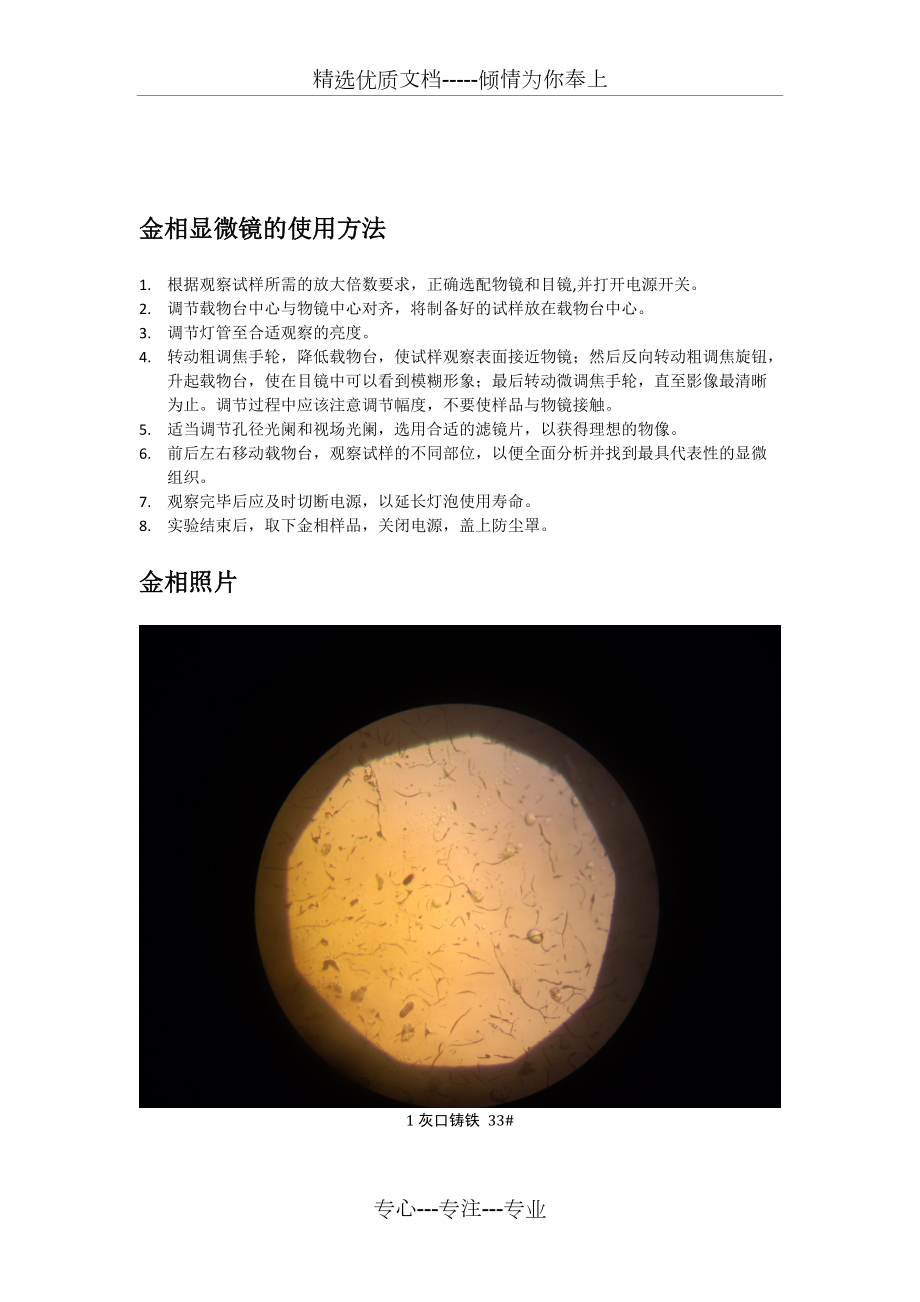 金相顯微鏡的使用及金相樣標的觀察實驗報告共7頁