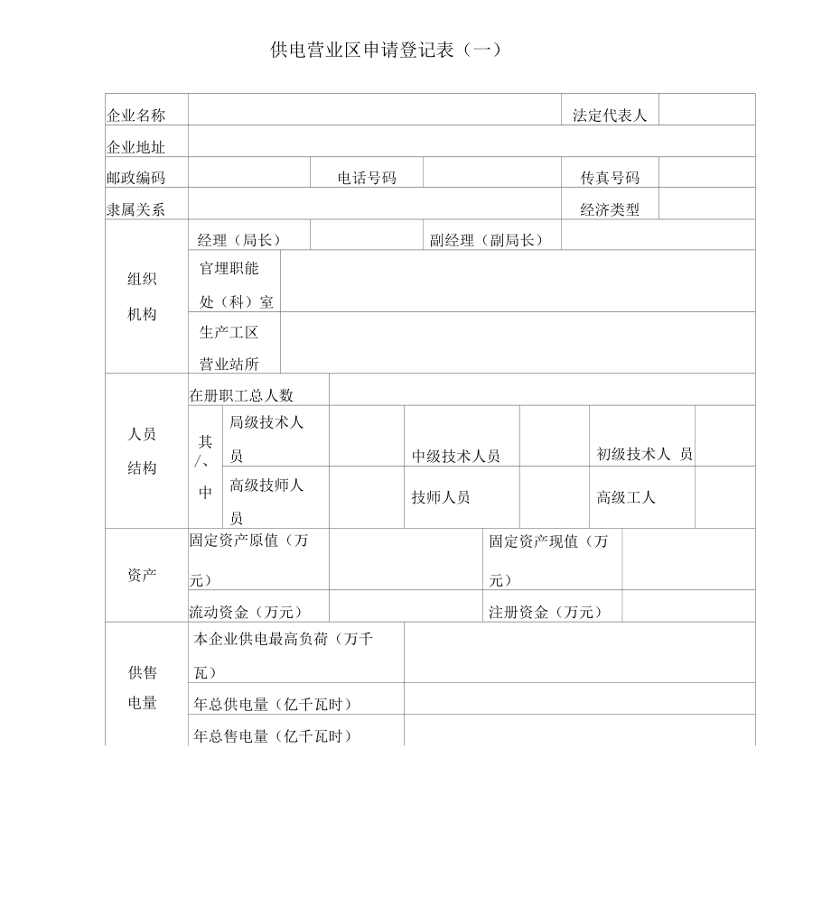 供电营业区申请登记表(一)_第1页