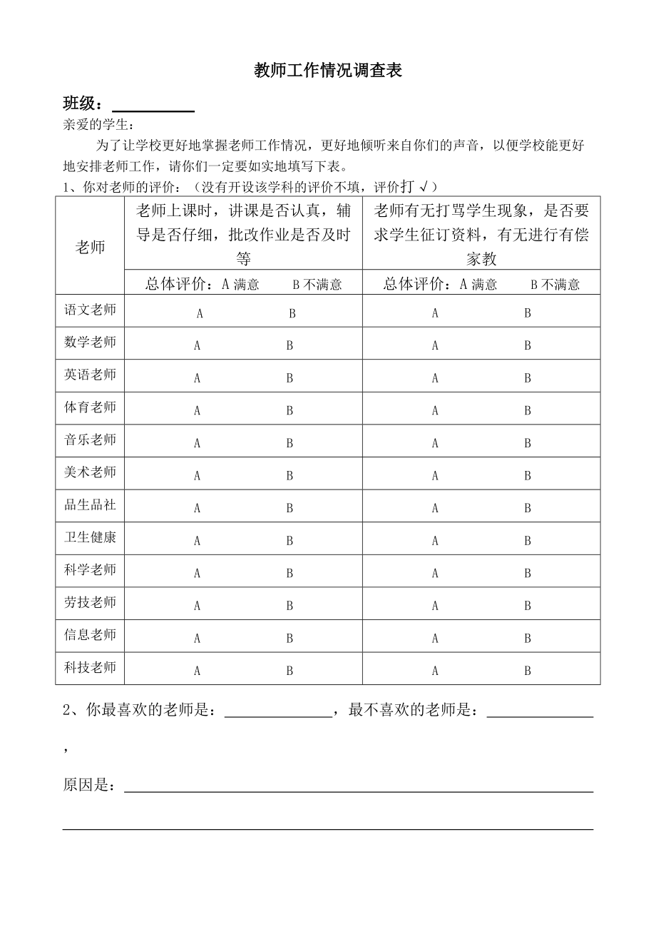 学生意见调查表模板图片